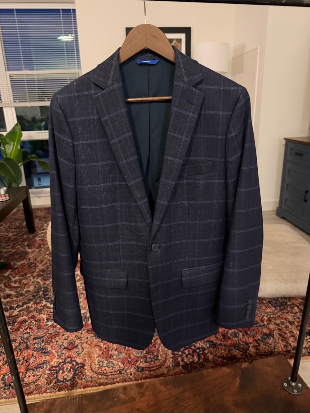 Apt. 9 Navy Windowpane Sport Coat with Light-Blue Check